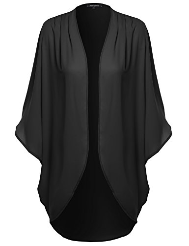MBE Women's Flowy Sheer Loose Chiffon Kimono Cardigan & Blouse Top Solid