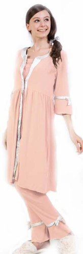 サテンパイピングナイティ 授乳機能付 マタニティパジャマ ピンク S