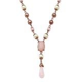 Rose-tone Cultura Glass Pearl/Rose Quartz Y 16in w/Ext Necklace