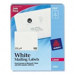 Avery� 5164 Easy Peel White Mailing Labels for Laser Printers, 3 1/3" x 4", 6-up, Box of 600