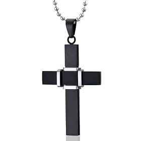 Dynamic Faith: Black Finish Surgical Stainless Steel Cross Pendant Neklace for Men Free Shipping
