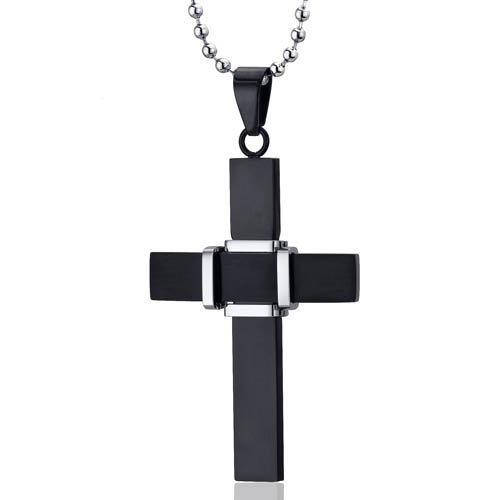 Dynamic Faith: Black Finish Surgical Stainless Steel Cross Pendant Neklace for Men