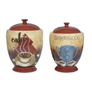 2 Coffee House French CANISTER SET kitchen cafe decor storage