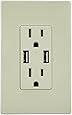 TOPGREENER TU2154A 4A High Speed USB Charger Receptacle 15A Tamper-Resistant Outlet w 2 Wall Plates, Ivory