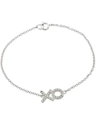 Rhodium Plated 925 Sterling Silver Pave Set Cubic Zirconia CZ "XO" Kisses and Hugs Designer Charm Bracelet - 7" inches