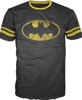  Batman Vintage Distressed Shield With Stripes Sleeves Black Adult T-shirt Tee