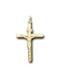 14K Solid Yellow Gold Jesus Cross Crucifix Charm Pendant