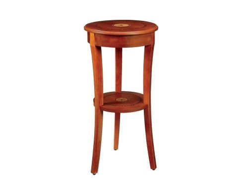 Round Shaped Occasional Accent Table with Marquetry Design Red Oak Finish Wood