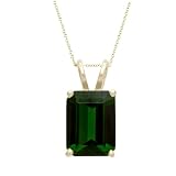 14k Yellow Gold 8x6mm Emerald-Cut Chrome Diopside Pendant