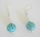 Genuine Turquoise Earrings 12mm Turquoise Round Bead w/ Sterling Silver Tube & Silver Beads Sterling Earrings (BRAND NEW)