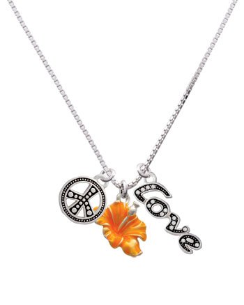 Hot Orange Hibiscus Flower, Peace, Love Charm Necklace [Jewelry]
