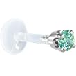 16 Gauge 5/16" Solid 14KT White Gold 3mm Mint Green Cubic Zirconia Bioplast Tragus Earring Stud