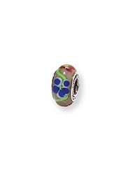 Blue and Red Floral, Glass Charm for 3mm Charm Bracelets
