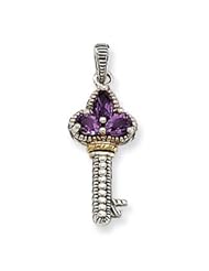 Antique Sterling Silver & 14K Gold Amethyst Key Pendant