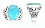 Navajo Artist Ella Cowboy: Kingman Turquoise Thunderbird Sterling-silver Men's Ring