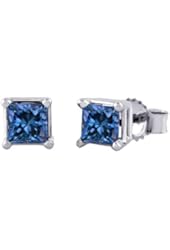 1/3 ct. Blue - I1 Princess Cut Diamond Earring Studs in 14K White Gold