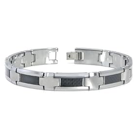 Tungsten Carbide Black Carbon Fiber Inlay Men's Bracelet (Length 7