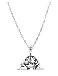 Sterling Silver One Sided Nativity Manger Scene Charm with Thin Singapore Necklace