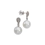 18K White Gold 1/2 ct. Diamond with South Sea Pearl Fashion Earrings