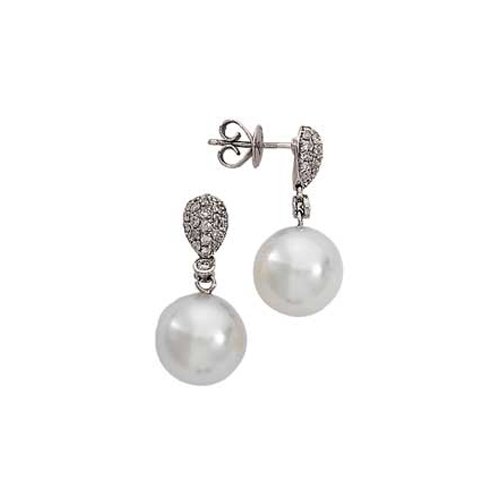 18K White Gold 1/2 ct. Diamond with South Sea Pearl Fashion Earrings