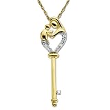 14k Yellow Gold Diamond Mother Holding Child Key Pendant (.03 cttw, I-J Color, I2-I3 Clarity), 18