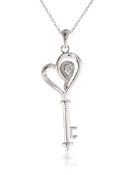 Sterling Silver Diamond Key Heart Pendant Necklace (0.05 Cttw, I-J Color, I2-I3 Clarity), 18"