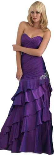 IBEAUTY DRESS Lace Beading Strapless Mermaid Long Evening Dress q96(US 0Purple)