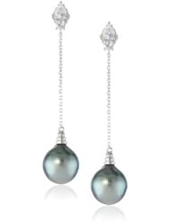 10k White Gold, Tahitian Cultured Pearl and White Sapphire Dangle Earrings