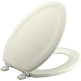 KOHLER K-4647-96 Stonewood Molded-Wood with Color-Matched Plastic Hinges Elongated Toilet Seat, Biscuit