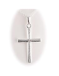 Textured Cross Sterling Silver Pendant Cable Chain Necklace 16, 18, 20, 22 Inch