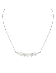 Pearlyta Silver White Fw Pearl and Crystal Ball Necklace (5-8 Mm)