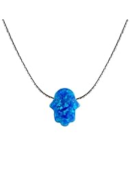 Hamsa Hand of God Necklace - Sterling Silver & Dark Blue Opal