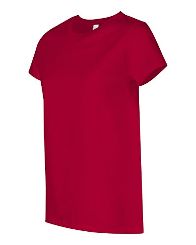 Hanes Her Way 5.5 oz 100% Cotton, T-Shirt with 1/2" collarette in Deep Red - Large