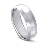 14k White Gold Flat Top Comfort Fit Men's Wedding Band with Beveled Edges, 7mm