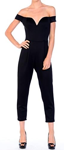 KLAXONSLA Women's Off Shoulder Jumpsuit (Small, Black)