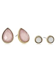 NINE WEST VINTAGE AMERICA "Along The Shore" Worn Gold Tone Rose Duo Earrings Jewelry Set