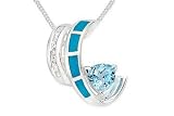 3 3/4 Carat Turquoise, White and Blue Topaz Sterling Silver Pendant w/Chain