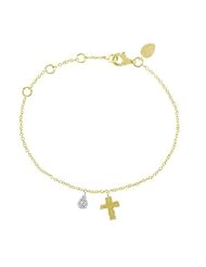 Meira T Silver Vermeil Cross Charm Bracelet with Diamond Teardrop for Little Girls, Kids & Toddler