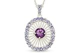 3 1/2 Carat Amethyst and Tanzanite Sterling Silver Pendant w/Chain