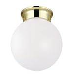 Westinghouse 64227 One-Light Flush Mount Ball and Collar Ceiling Fixture, Polished Brass with White Globe