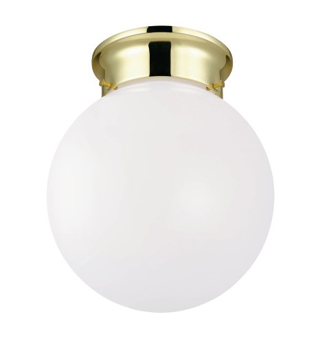Westinghouse 64227 One-Light Flush Mount Ball and Collar Ceiling Fixture, Polished Brass with White Globe