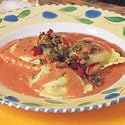 Eggplant Red Pepper & Mozzarella Ravioli with Vodka Sauce