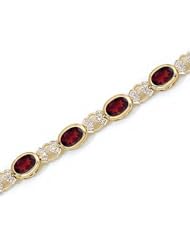 14K Yellow Gold Oval Garnet and Diamond Bracelet