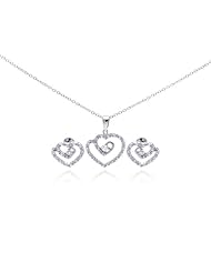 Nickel Free Sterling Silver Pendant & Earring Sets Open Heart CZ Set