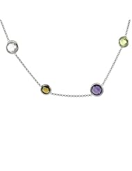 Sterling Silver Stone By The Yard Necklace (Also Available in 24 in.) w/ 29.00 Total Carat Multi Color Gem Stones ( Amethyst, Blue Topaz, Citrine, Garnet, Smoky Topaz, Green Amethyst, Pink Quartz )