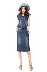 Sleeveless Tank Belted Vintage Denim  Dress