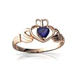 14k Rose Gold Heart Genuine Sapphire Celtic Claddagh Ring