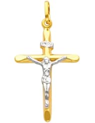 14K Yellow and White Gold 2 Two Tone Gold Crucifix Cross Charm Pendant