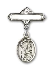 Sterling Silver Baby Badge with St. Jerome Charm and Polished Badge Pin
