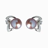 Natural Lavender 5.5-6mm Aster 14k Gold Diamond Cultured Pearl Stud Earrings - Dahlia Classic Collection